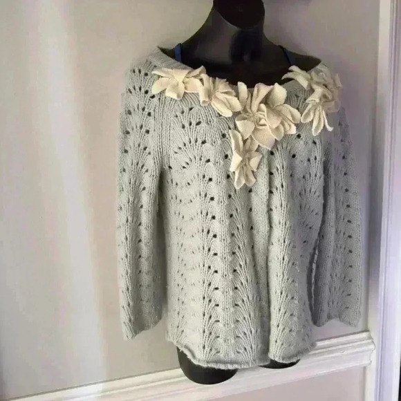 Field Flower Anthropologie XS Blue Knit 3D Starflower Angora Wool Cardigan - Picture 5 of 10